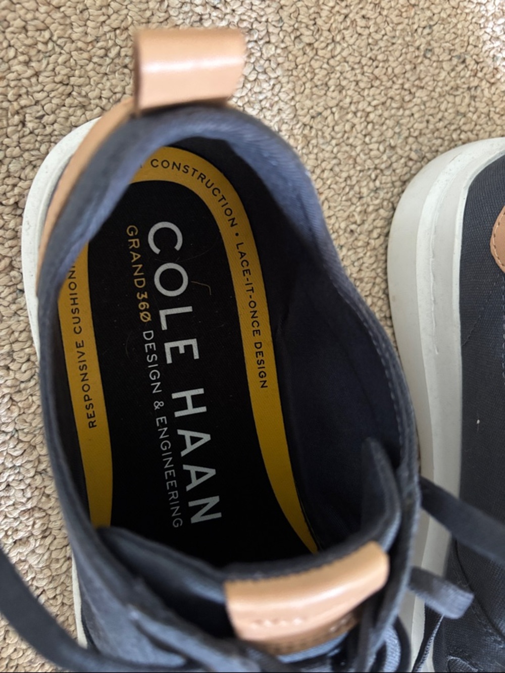 Cole Haan Navy Canvas Low-Top Sneakers with Tan Leather Accents - Picture 2 of 6